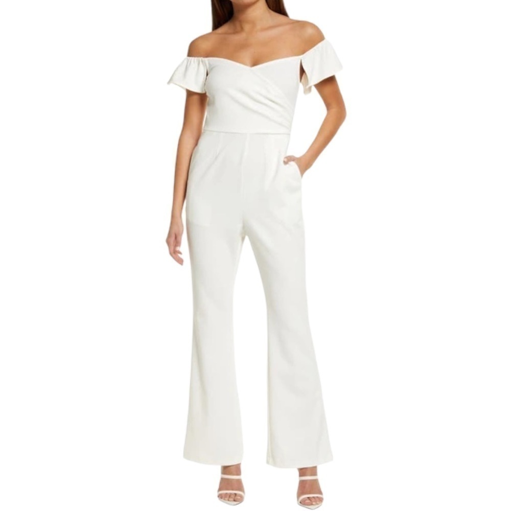 CHELSEA 28 OFF THE SHOULDER JUMPSUIT IN IVORY CLOUD